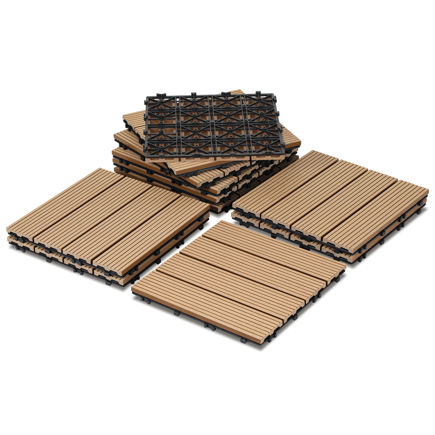 Wolketon 22pcs Wpc Terrassenfliesen Für Garten Balkon Bodenbelag 30x30cm Teak Mit Drainage Und Klicksystem