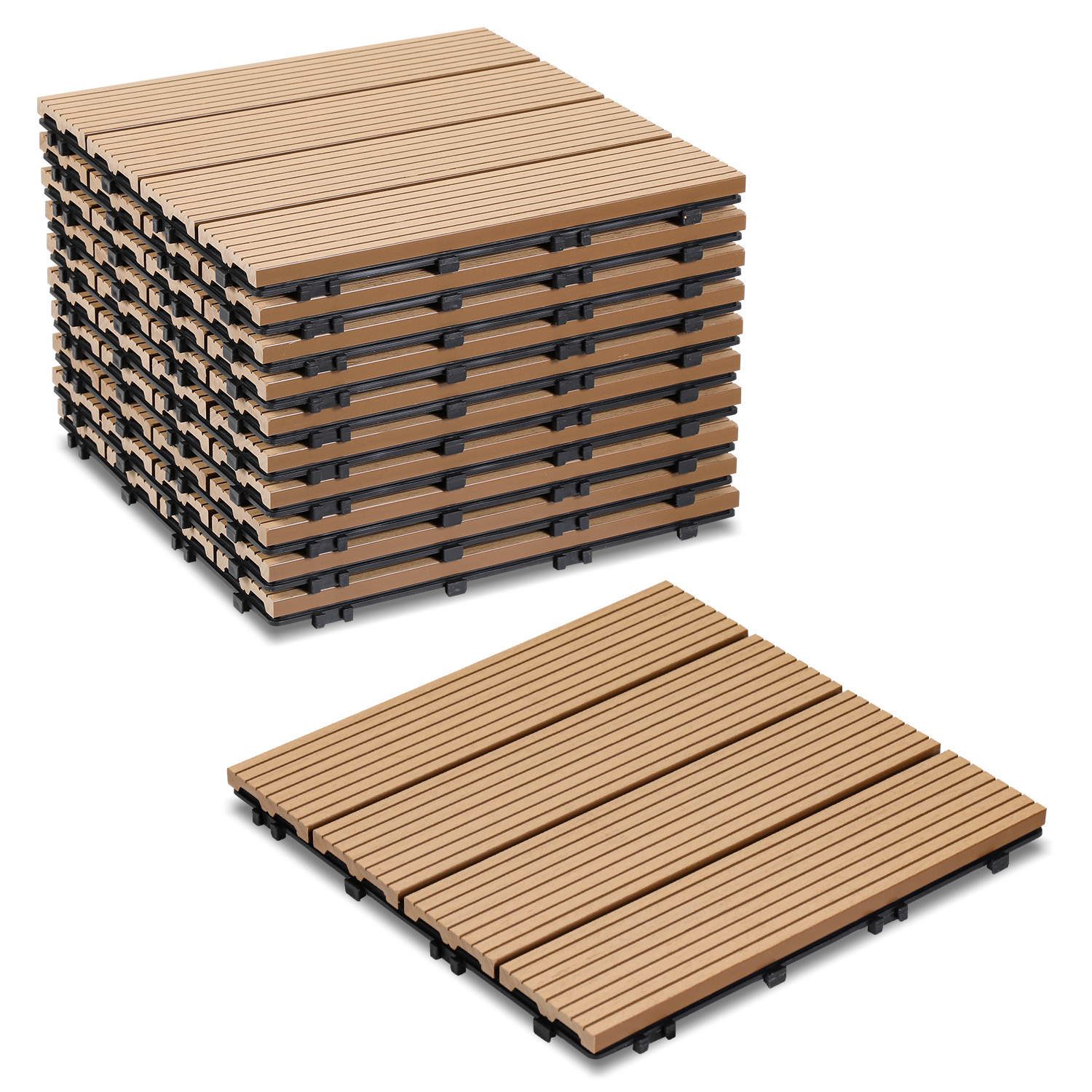 Wolketon 44pcs Wpc Terrassenfliesen Für Garten Balkon Bodenbelag 30x30cm Teak Mit Drainage Und Klicksystem