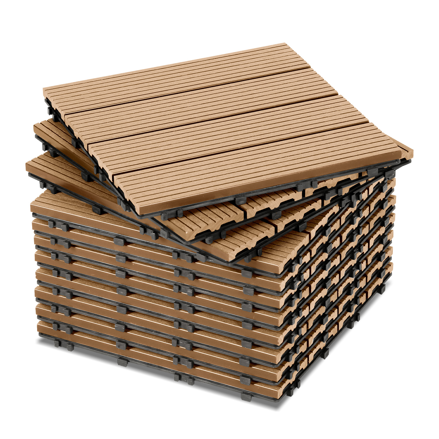 Wolketon 66pcs Wpc Terrassenfliesen Für Garten Balkon Bodenbelag 30x30cm Teak Mit Drainage Und Klicksystem