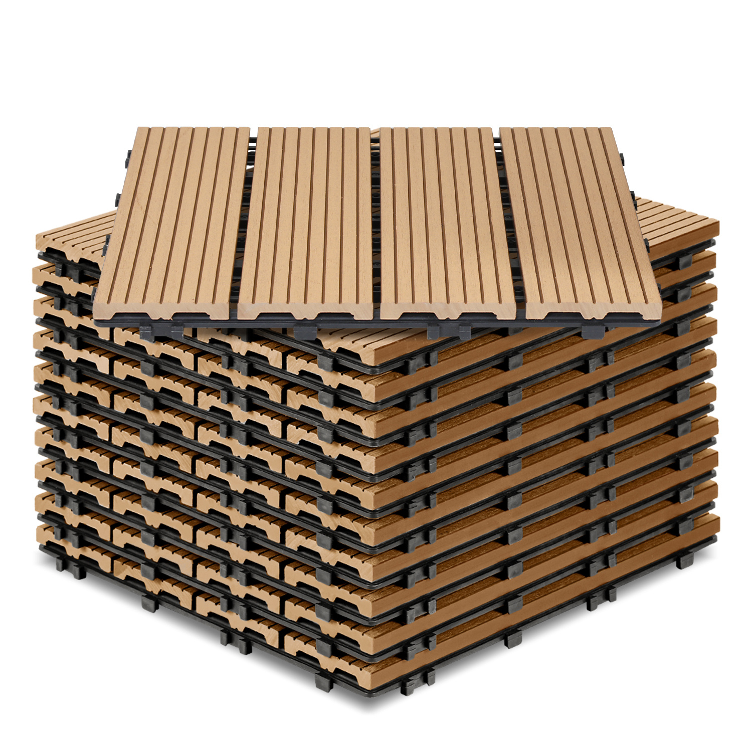 Wolketon 77pcs Wpc Terrassenfliesen Für Garten Balkon Bodenbelag 30x30cm Teak Mit Drainage Und Klicksystem
