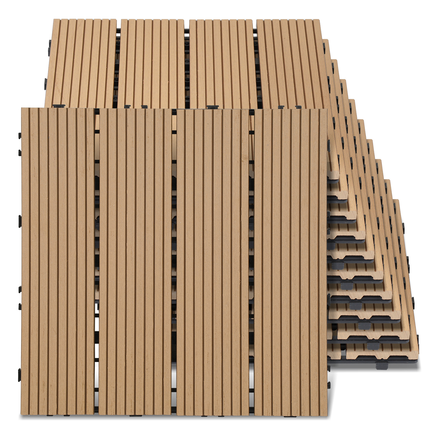 Wolketon 88pcs Wpc Terrassenfliesen Für Garten Balkon Bodenbelag 30x30cm Teak Mit Drainage Und Klicksystem