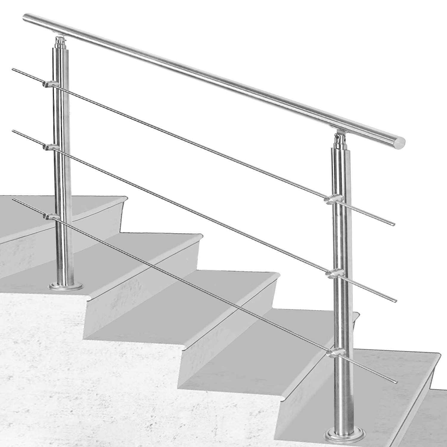 Wolketon Edelstahl Treppengeländer 160 Cm Mit 3 Querstreben, 2 Pfosten, Ø42 Mm Handlauf, 106,5 Cm, Balkon Terrasse Innen/außen