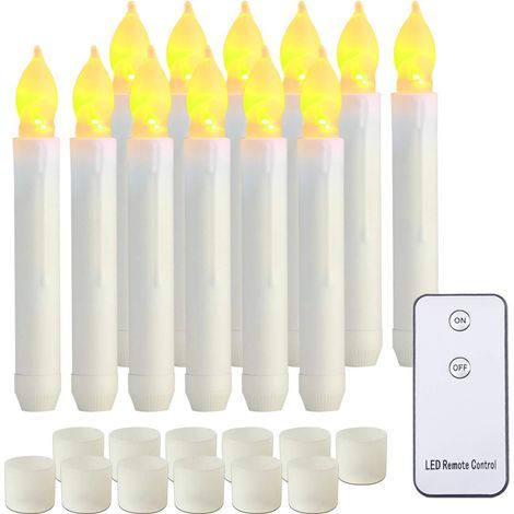 Batteriebetriebene Led-stabkerzen Mit Fernbedienung. Flackerndes Licht. Flammenlose Stabkerzen. 12er-packung Warmgelbe Kunstkerzen Für Halloween Und Religiöse Feiertage.