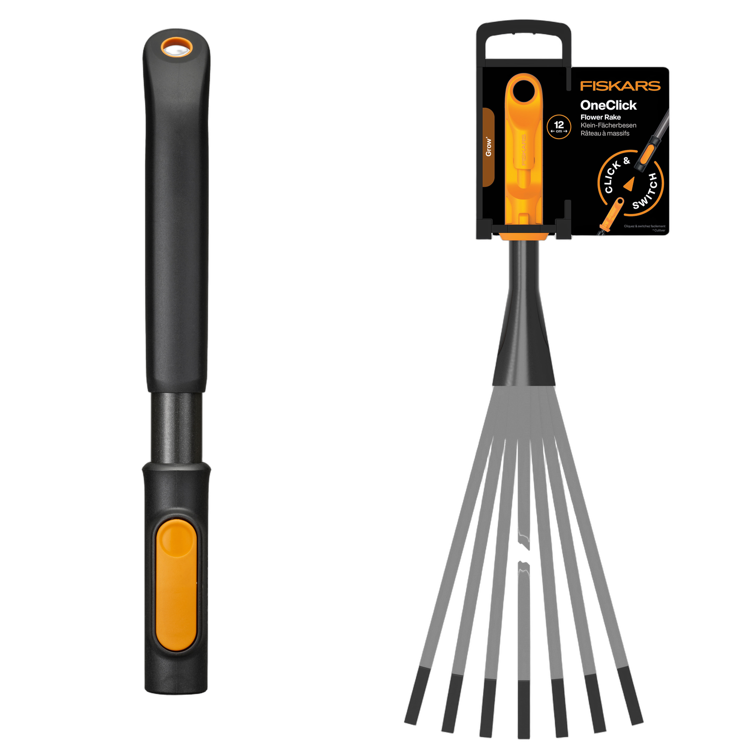Fiskars Oneclick Schmaler Blumenrechenkopf + Kurzer Stiel 29 Cm