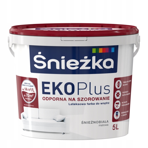 Śnieżka Eko Plus Schneeweiße Latexfarbe, Scheuerbeständig, 5l