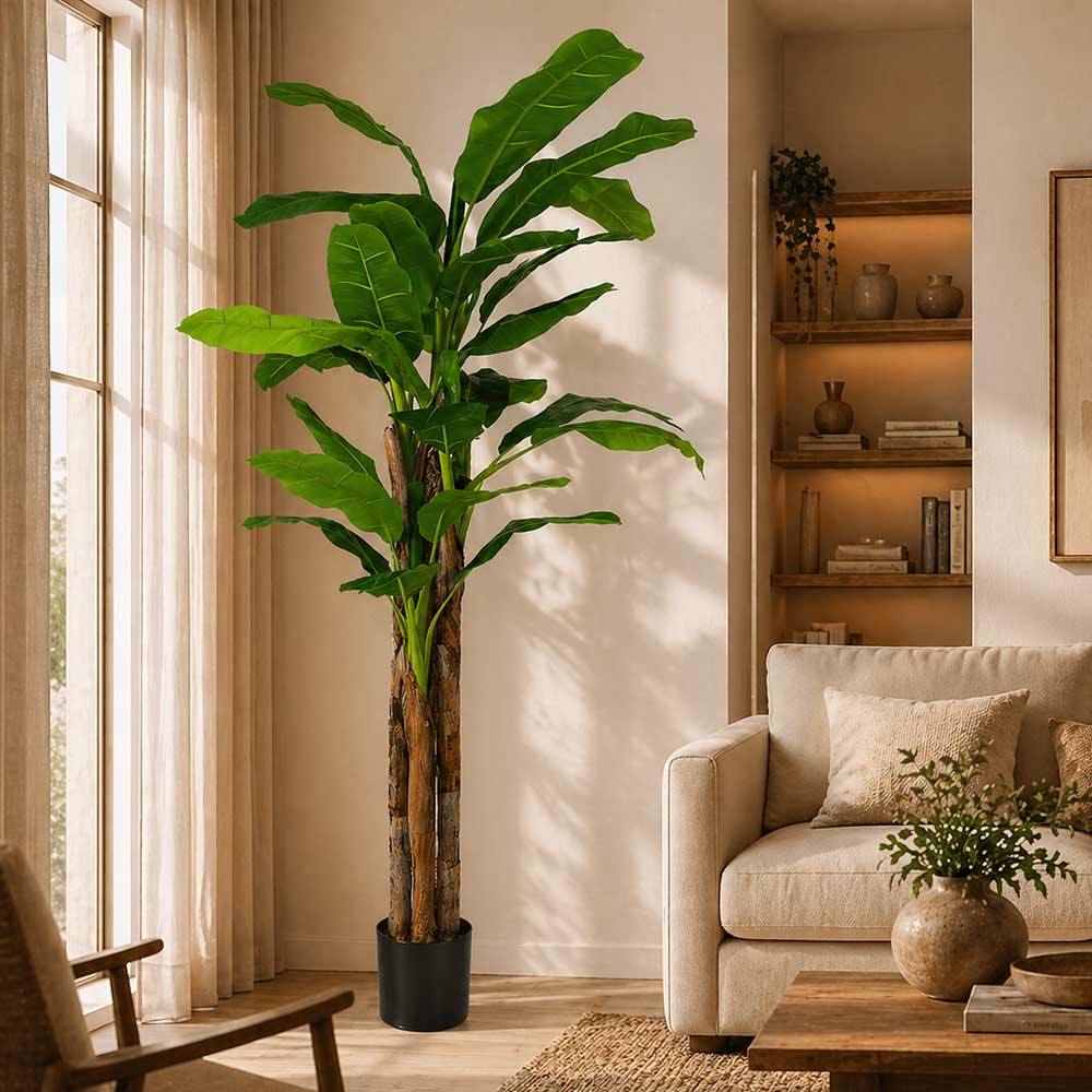 Künstlicher Bananenbaum Mit Plastiktopf, Realistische Künstliche Tropenpflanze, 270 Cm Hoch