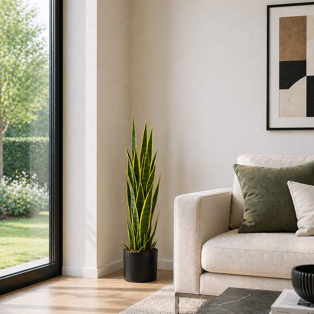 Künstliche Sansevieria Mit Plastiktopf, Realistische Kunstpflanze, 90 Cm Hoch.