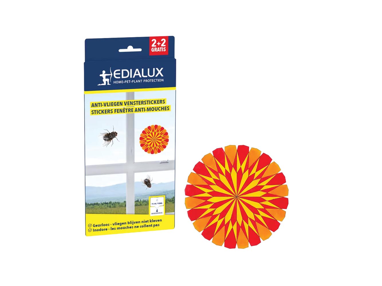 Edialux Fliegenfänger Fensteraufkleber, Transparente Fliegenfalle Fürs Fenster, Geruchslos Mit Lockstoff, Effektiv Gegen Stubenfliegen, 2+2 Gratis (4 Stück)