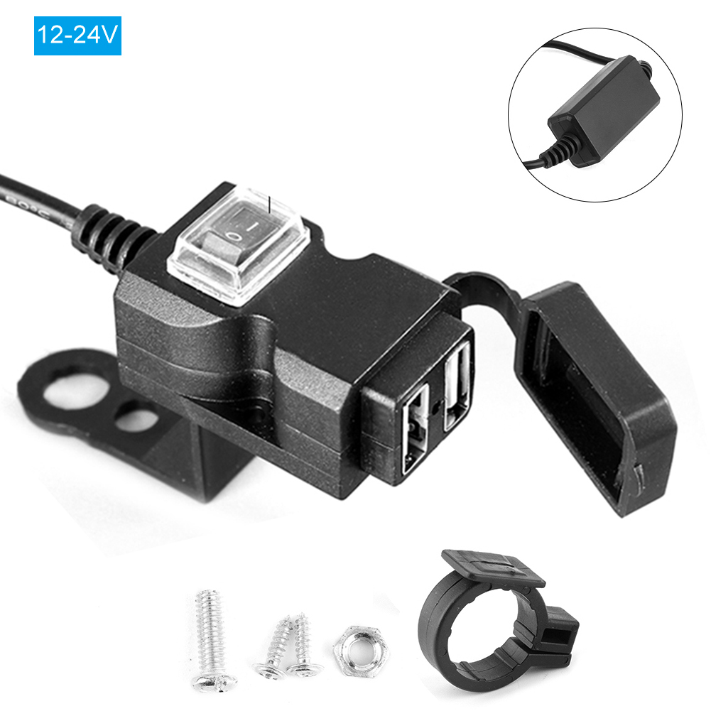 12v Dual Usb Port Motorrad Ladegerät Wasserdicht Lenker 5v 1a / 2,1a Adapter Telefon Power Outlet12-24v