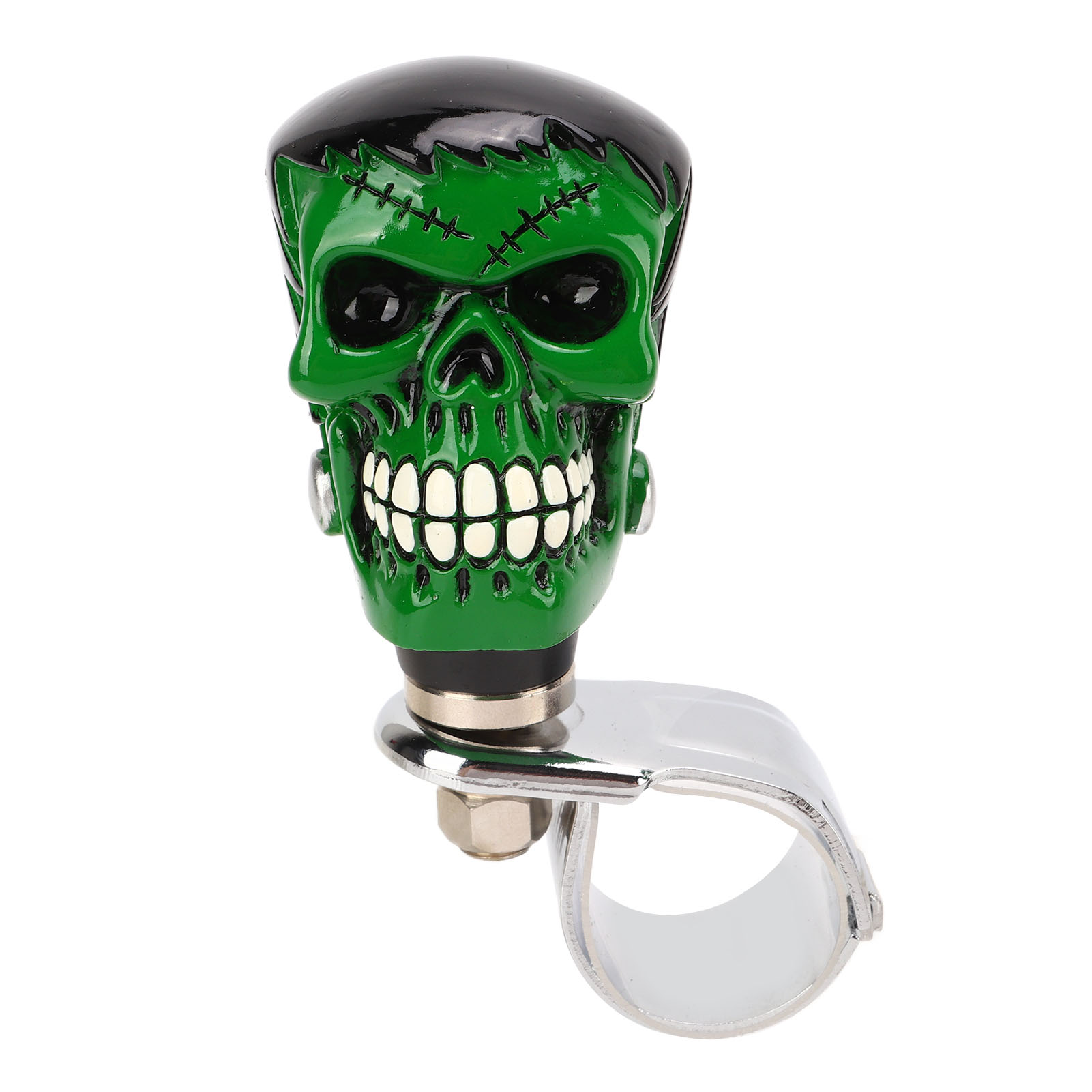 Totenkopf-lenkradknopf, Auto-power-griff, Spinner, Universell Für Lkw, Traktoren, Boote, Schwarzes Haar, Grünes Gesicht