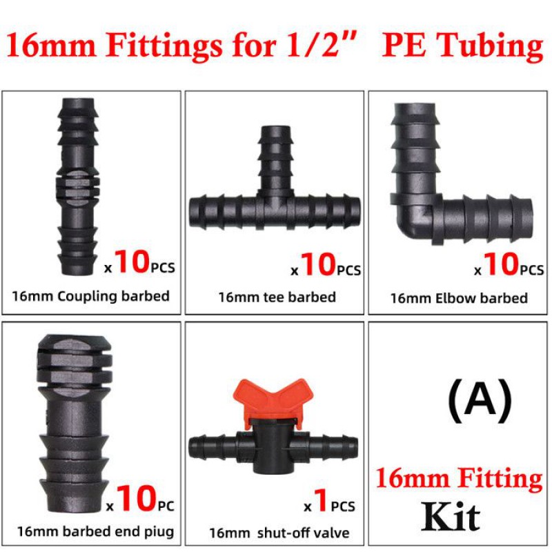16-mm-pe-schlauch-schlauchanschluss-set, Garten-tropfbewässerungsverbinder, T-winkel, Kappe - Ax1kit[f431]