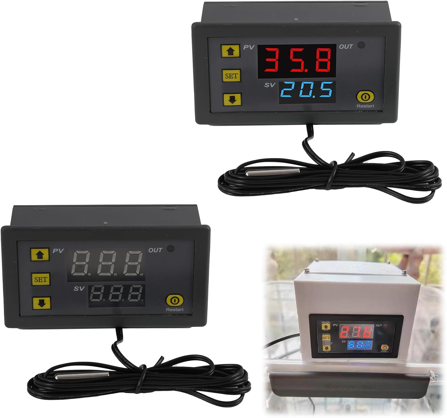 Temperaturregler – 2 Stück – Abs Und Edelstahl – Led-anzeige Und Wasserdichte Sonde – Heizen Und Kühlen – W3230