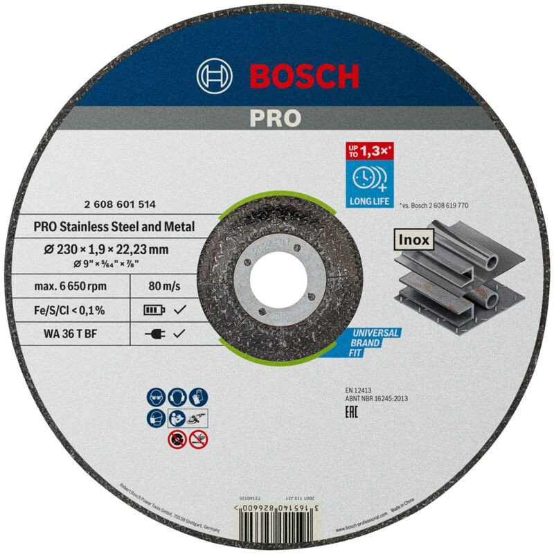 Bosch Pro Trennscheibe Für Edelstahl Und Metall 230 X 1,9 X 22,23 Mm - 2608601514