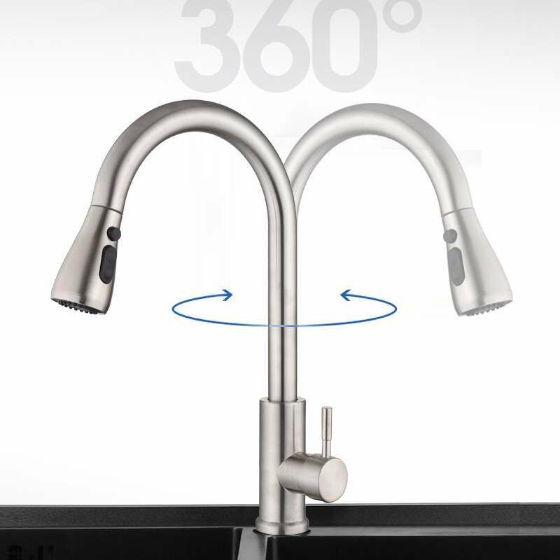 Klappbare Küchenarmatur Mit Warm-/kaltwasserauswahl In Gebürstetem Nickel, Ausziehbarem Schlauch Und Um 360° Drehbarem Auslauf