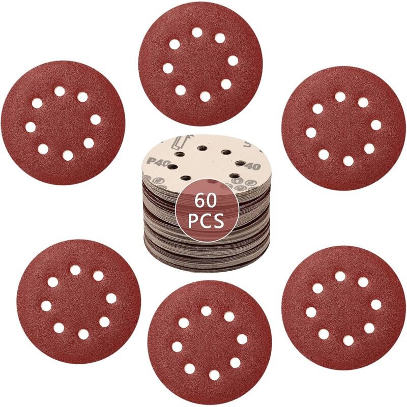 60 Stück Selbstklebende Schleifscheiben, 125 Mm Durchmesser, 8 Löcher, 125 Mm Schleifscheiben, Für Exzenterschleifer, Körnung 20 X 40/100/180
