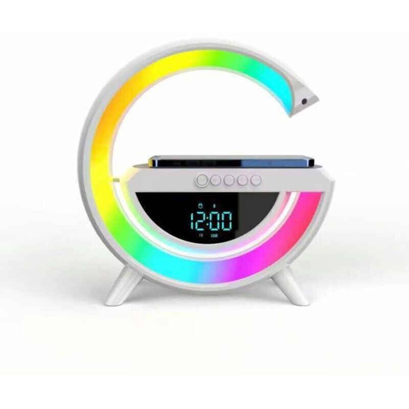 Bluetooth-smart-lautsprecher-wecker Mit Kabelloser Ladefunktion Und Stimmungslicht Mit 6 Beleuchtungsmodi Für Schlafzimmer Und Homeoffice