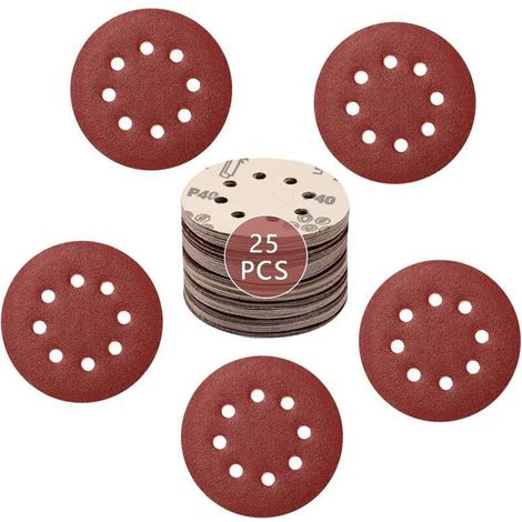 Packung Mit 25 Schleifscheiben À 125 Mm Zum Polieren Von Holz Und Metall (5 X Schleifkorn 40/60/80/120/180).