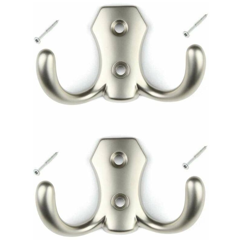 2x Matte Silberfarbene Metallhaken Mit Wandschrauben Für Küche, Bad, Garderobe, Handtuchhalter, Taschenhalter, Besteckhalter, Kleiderständer, Kleiderschrankständer
