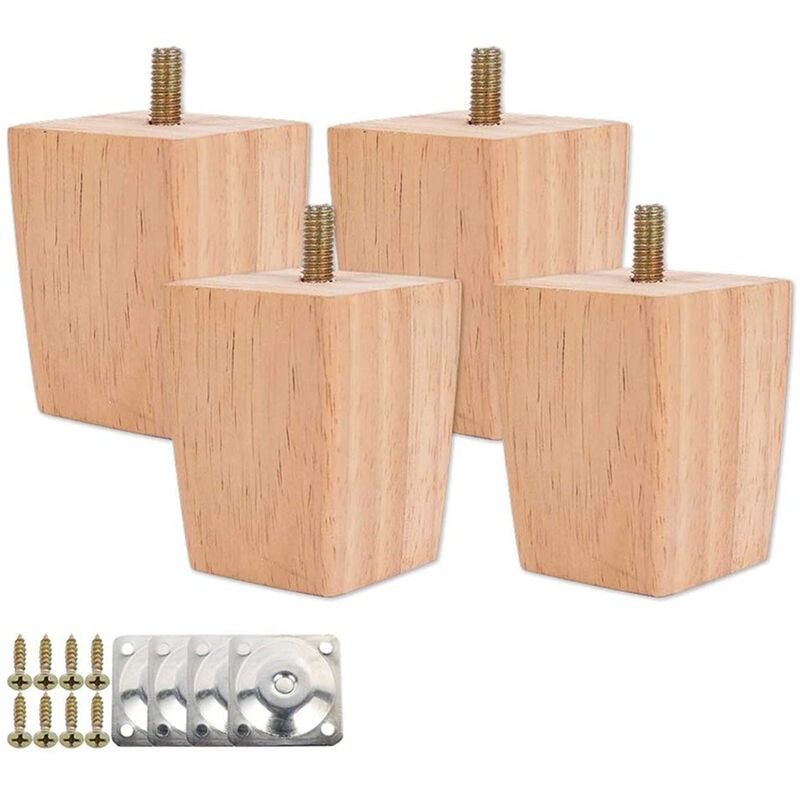 Set Mit 4 Holzbettbeinen, Ersatzmöbelfüße Mit Montageplatten Und Schrauben – 5 Cm
