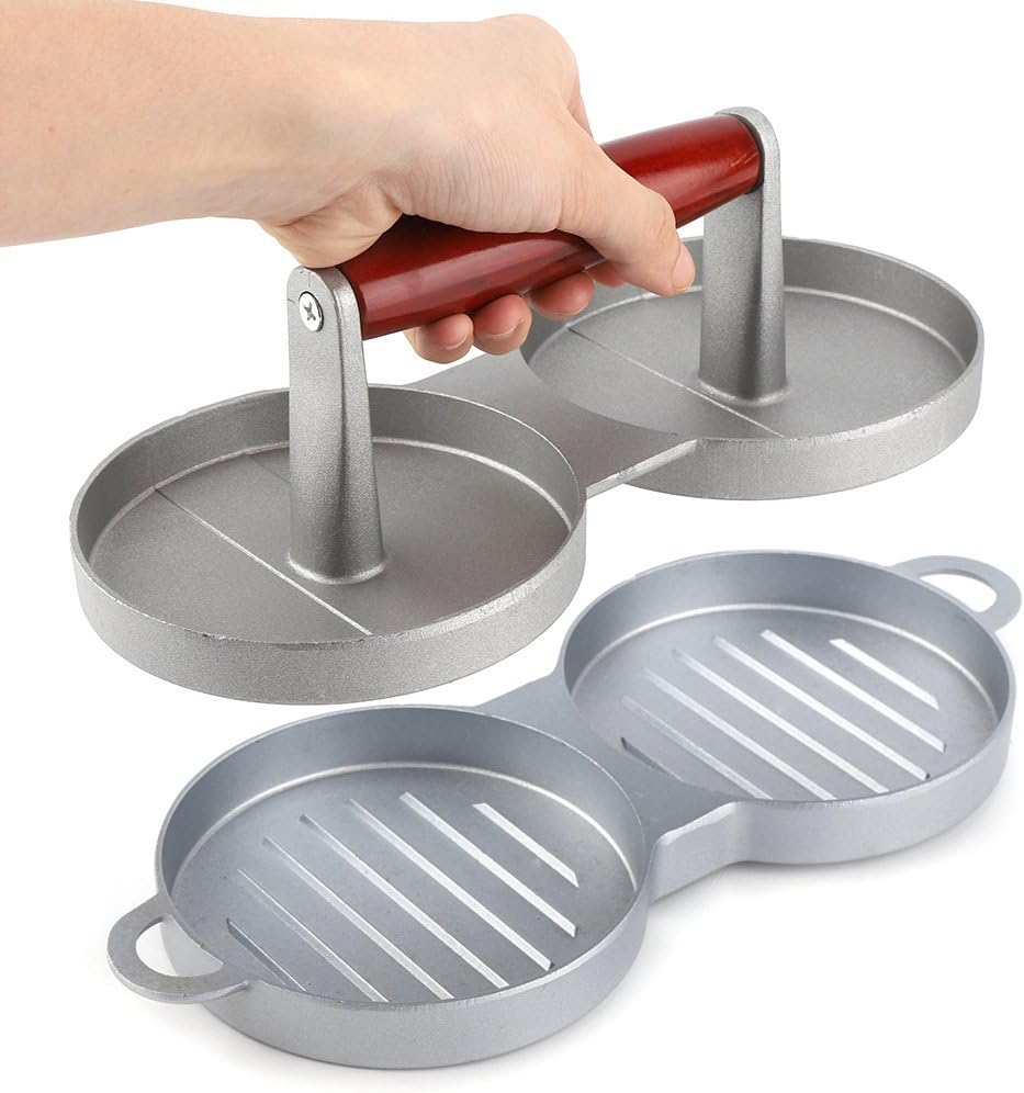 Doppelter Hamburger-presse – 2 Patties – Aluminiumlegierung – Antihaftbeschichtung – Für Grill Und Küche – 28,5 Cm