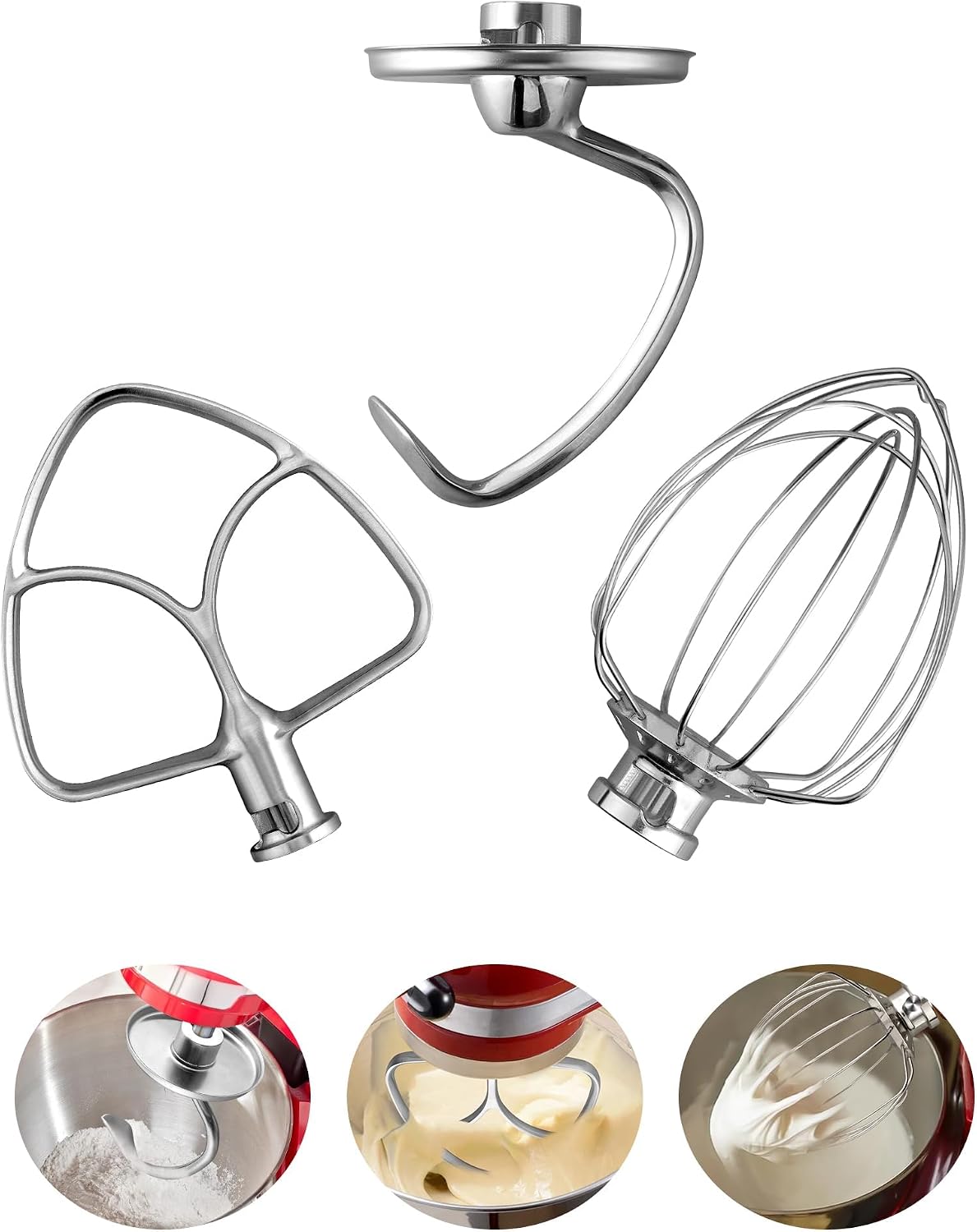 Mixeraufsatz – 3-teilig – Edelstahl – Schneebesen, Knethaken, Spatel – Für Kitchenaid 4,5–5 Qt