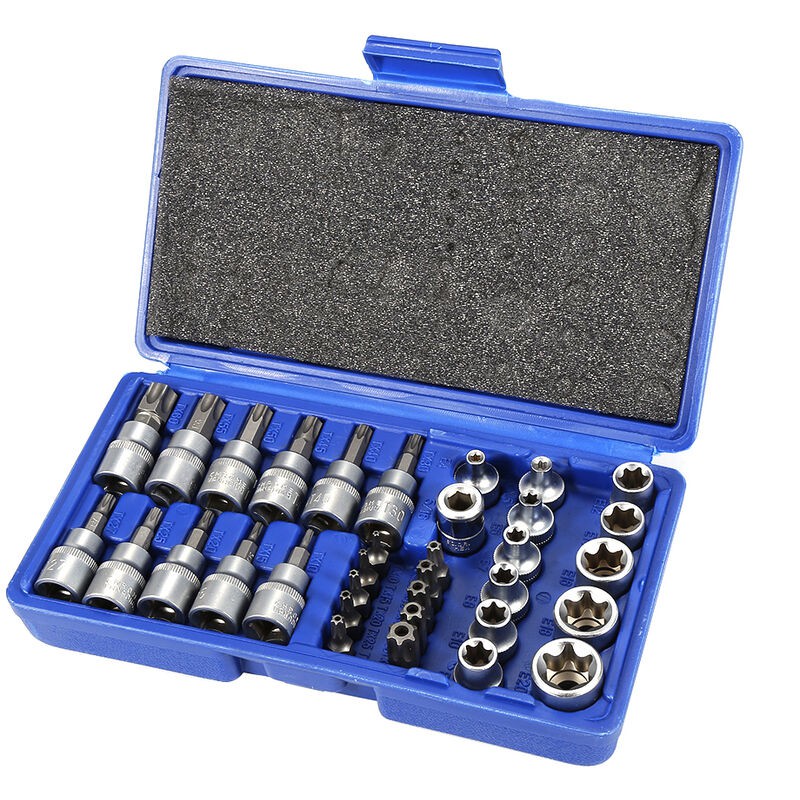 34-teiliger Torx-steckschlüsselsatz, Bit-steckschlüsselsatz, Torx-innensechskant-steckschlüsselsatz, Chrom-vanadium-stahl