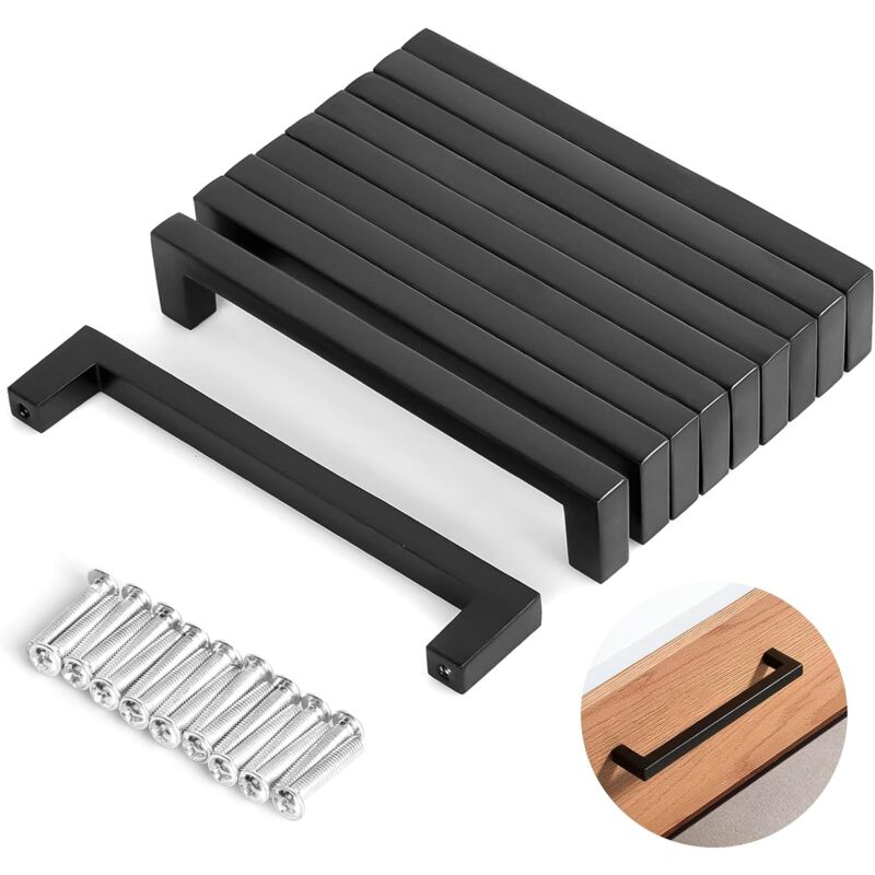 Tonchean – Set Mit 10 Schwarzen Edelstahl-möbelgriffen – 192 Mm Lochabstand – Einfache Montage – Ergonomisches Design