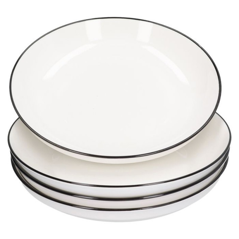 4-teiliges Keramik-essteller-set, Black Line Geschirr, Runde Teller (20 Cm Durchmesser) Für Salate Und Steaks