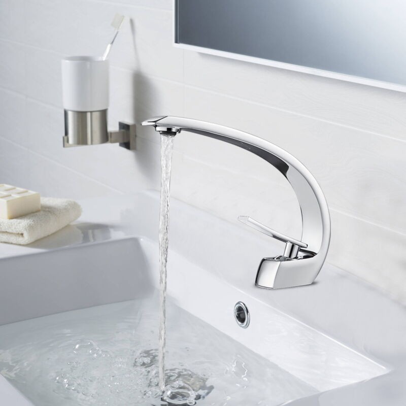Auralum Arc Weitwinkel-waschtischarmatur, Wasserfallarmatur, Einhebel-waschtischarmatur Für Aufsatzwaschbecken, Handwaschtischarmatur, Chrom Typ B