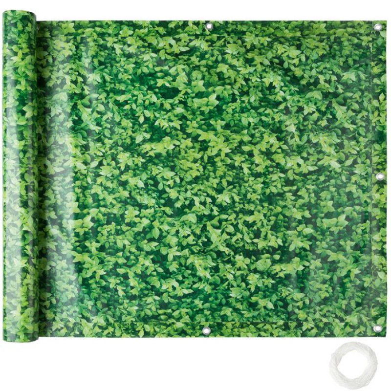 Sichtschutzwand – Pvc-platte Mit Verstärkten Metallösen Für Balkon Und Garten, 600 X 90 Cm – Blattmuster