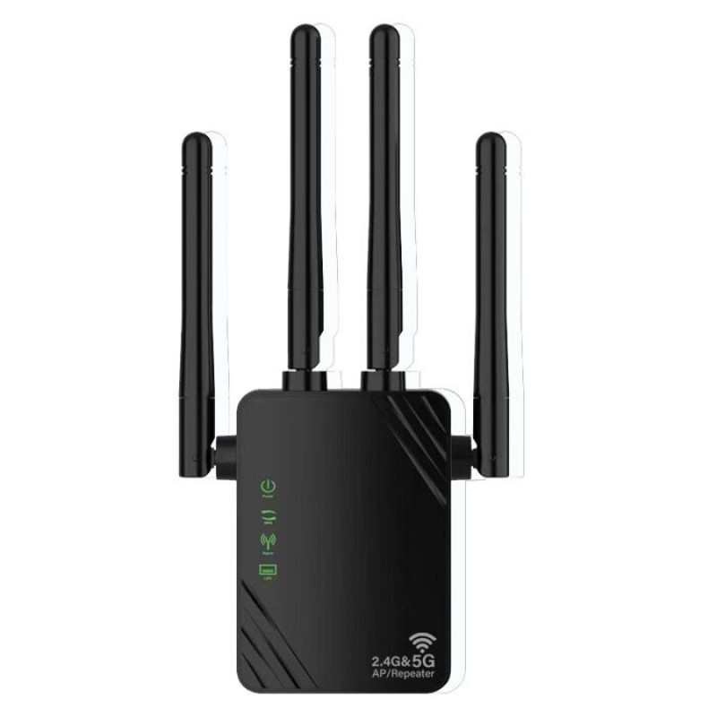 Leistungsstarker 1200-mbit/s-wlan-repeater, Dualband-wlan-verstärker (5 Ghz & 2,4 Ghz), Wlan-booster, Wlan-extender, 2 Lan-anschlüsse, 4 Schwarze Antennen