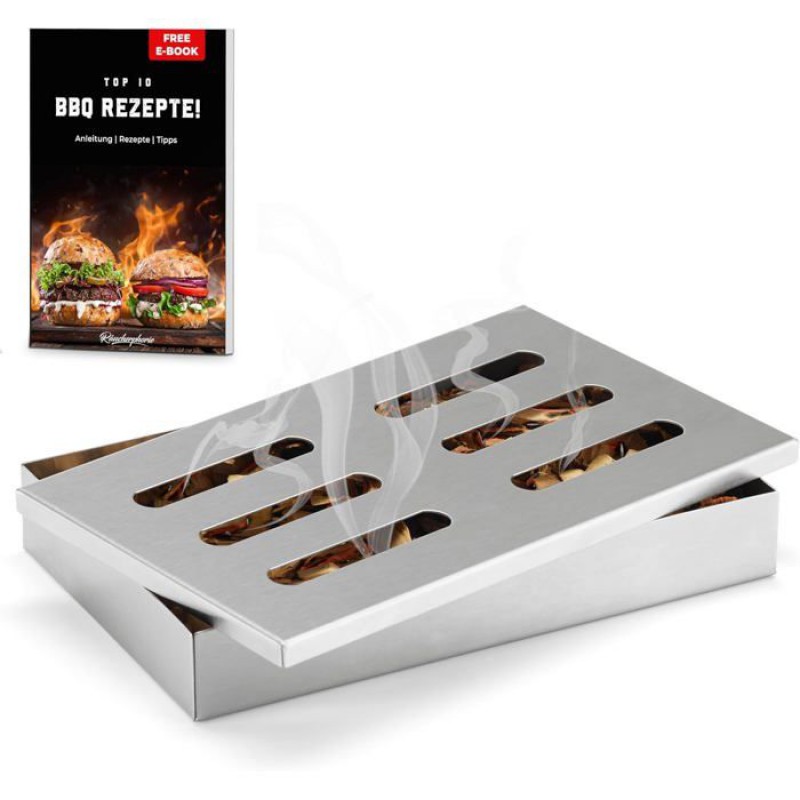 Räucherbox Aus Edelstahl – Robustes Edelstahlmaterial – Abmessungen 20 X 13,5 X 3,2 Cm – Geeignet Für Gas-, Holzkohle- Und Elektroherde