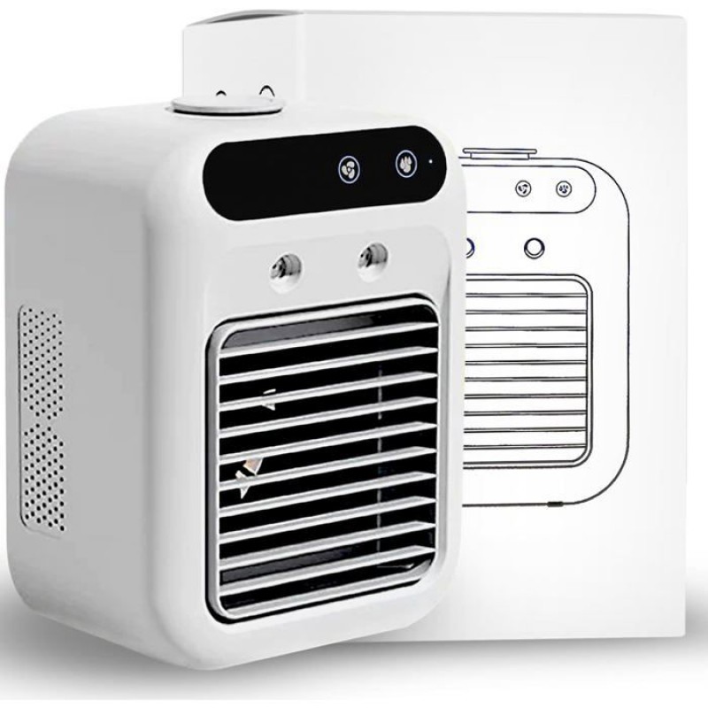 Mini-klimaanlage Für Unterwegs – 25 W – Doppelte Sprühfunktion – 2 Gebläsestufen – 500-ml-wassertank