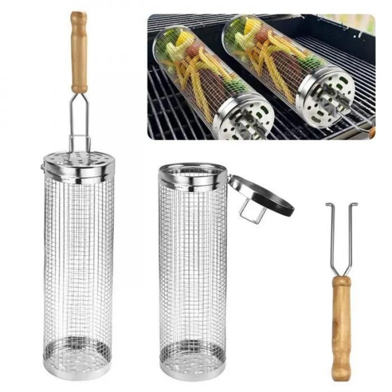 2 Grillkörbe Aus Edelstahl Für Das Grillen Im Freien