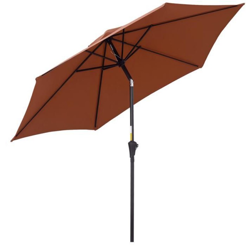 Gerader Sonnenschirm – Outsunny – Neigbar – Kurbel – Hochdichtes Polyestergewebe (180 G/m²) – Ø 2,6 X 2,35 M – Aluminium – Kaffeebraun