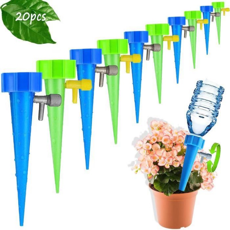 20-teiliges Tropfbewässerungsset, Automatischer Pflanzensprinkler, Tropfbewässerungsflasche, Einstellbare Bewässerung, Mit Ventil