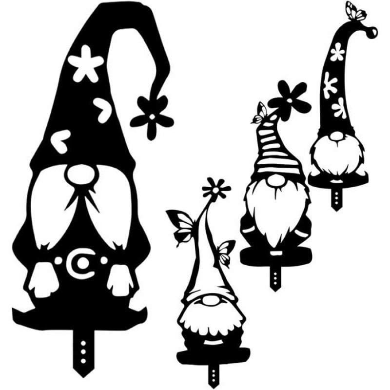 Set Mit 4 Gartenzwergen-steckern Aus Acryl, Silhouette-dekorationen Für Garten Und Rasen