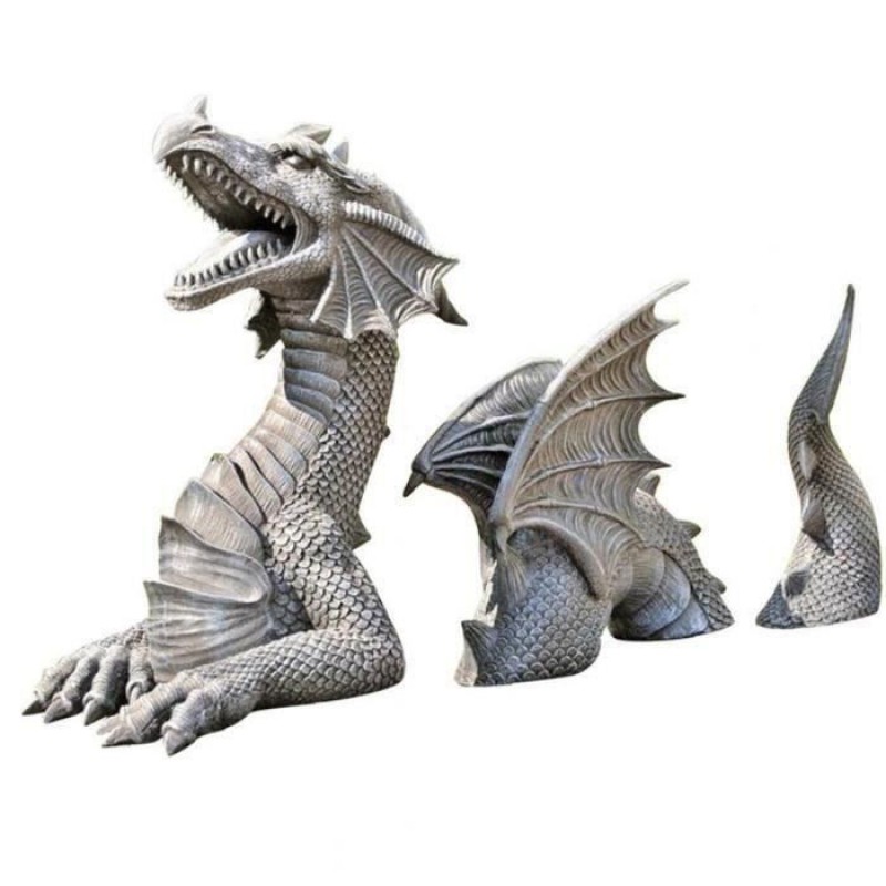 Drachenskulptur Aus Polyresin, Drachen-kunsthandwerk, Dekoration Für Rasen Und Hof, Weiß