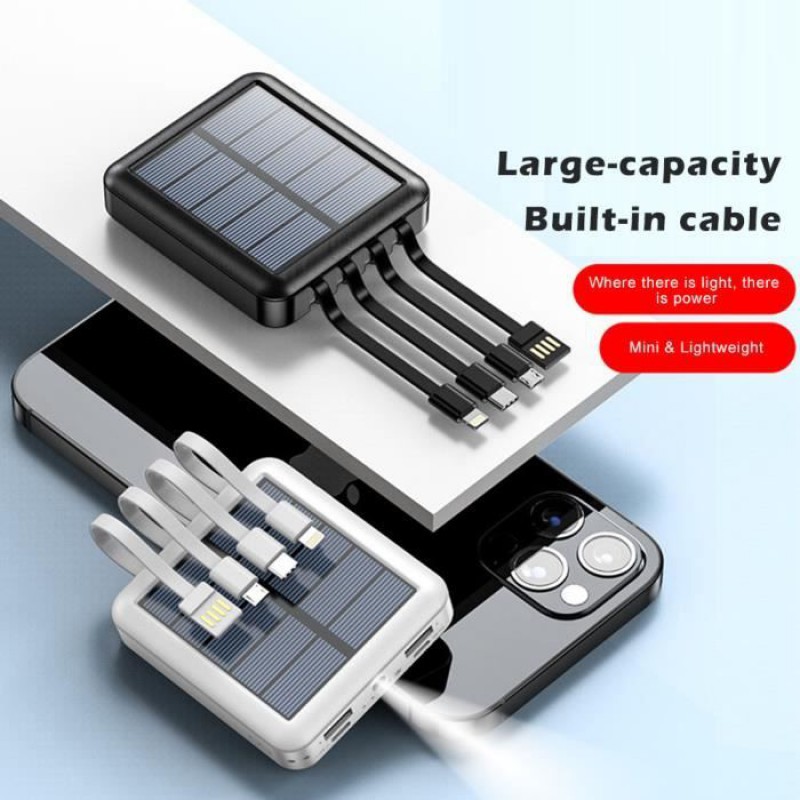 Tragbares Ladegerät – 10000 Mah – Solarbetrieben – Led-licht – Schnellladefunktion