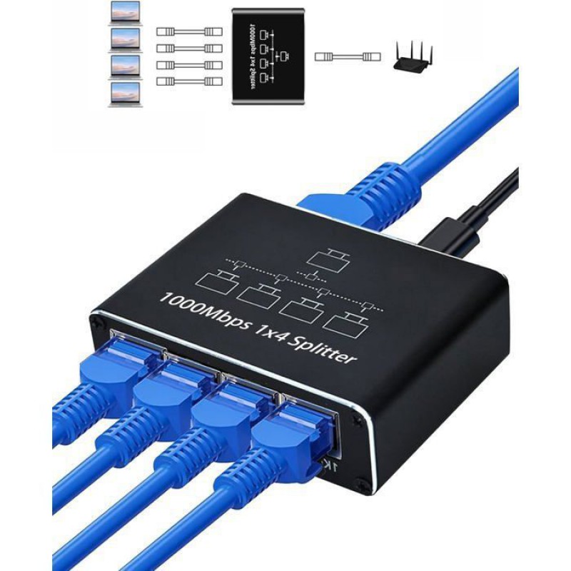 Ethernet-switch 1 Tb 4-fach Rj45 1000 Mbit/s Multisocket Rj45 Ethernet-switch-splitter Rj45 Gigabit-switch Für Computer, Switch