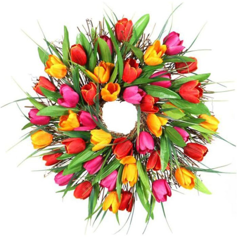 Frühlingskranz Aus Großbritannien – Künstliche Orangefarbene Tulpen, Ostern, Türschild
