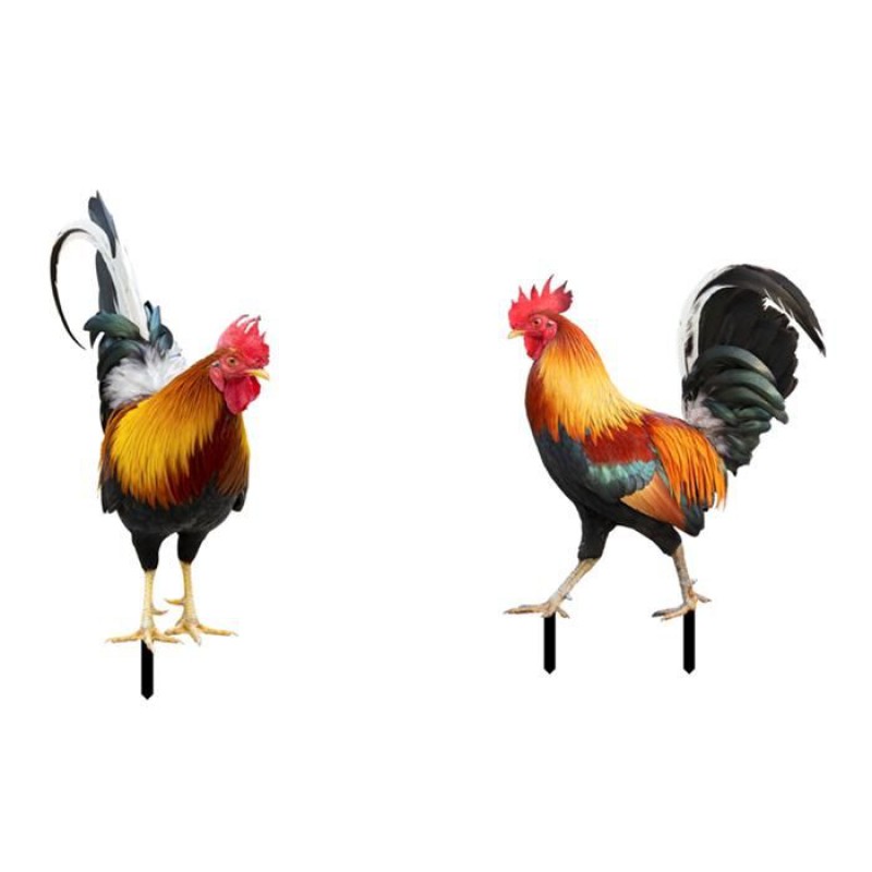 Set Mit 2 Acryl-hahnfiguren, Gartenfiguren Für Den Außenbereich, Hühnerdekoration, Gartenskulpturen Und -statuen Für