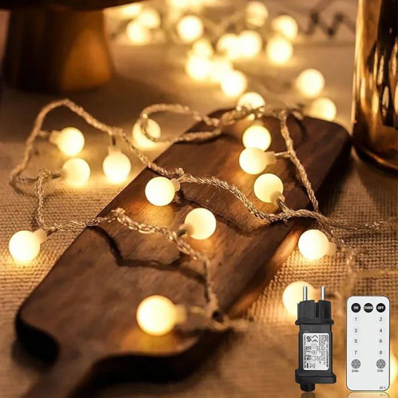 15 M Lange Lichterkette Mit 120 Kugelförmigen Leds, Für Den Innen- Und Außenbereich, Mit Stecker, 8 Lichterketten – 1 Banner