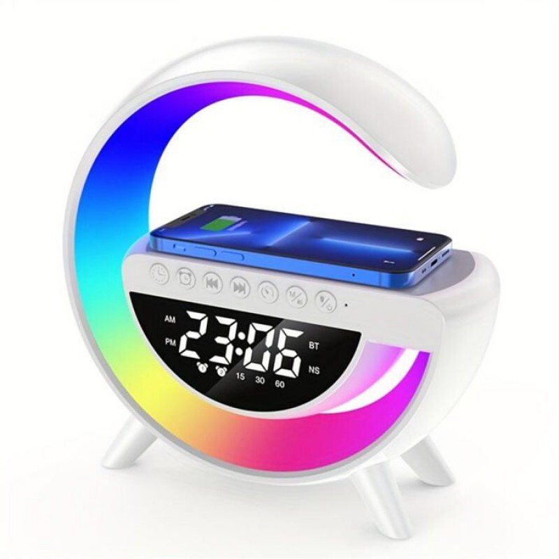 15-w-led-nachttischlampe Mit Kabelloser Ladefunktion, Bluetooth, Verstellbarem Nachtlicht Und Wecker