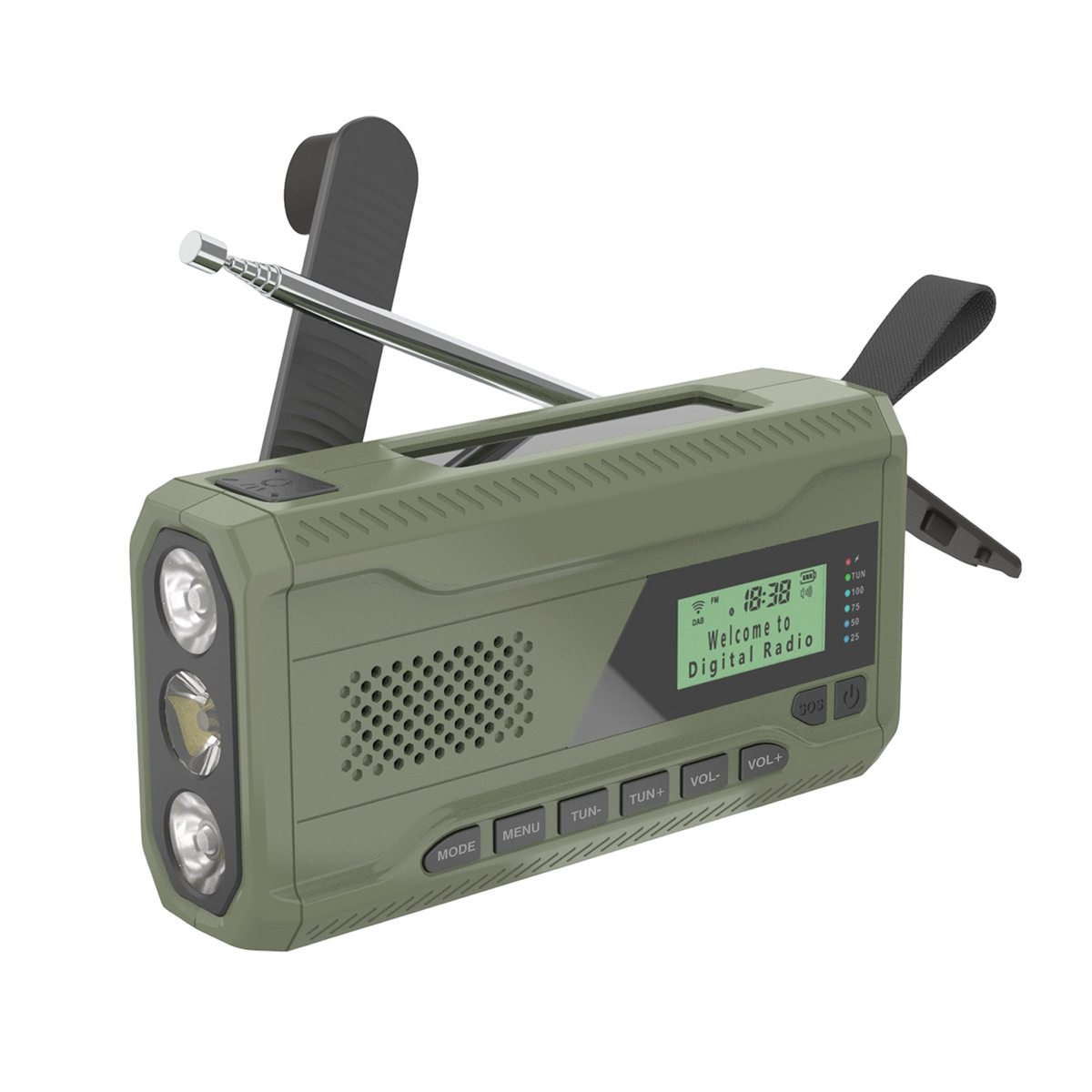 Tragbares Dynamo-notfallradio – Solarbetriebenes Handkurbelradio Mit Fm/dab/bluetooth-empfang, 4500-mah-akku, Usb-handyladegerät Und Taschenlampe