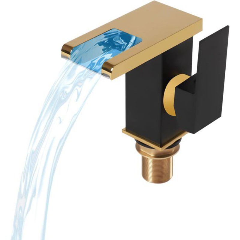Led-waschtischarmatur Mit 3 Wechselnden Farben, Wasserfallauslauf (schwarz + Gold)