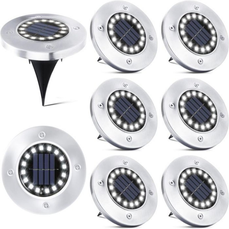 Set Mit 8 Solar-einbaustrahlern, 16 Leds, Ip65, Kaltweiß, Für Wege, Terrassen Oder Gärten