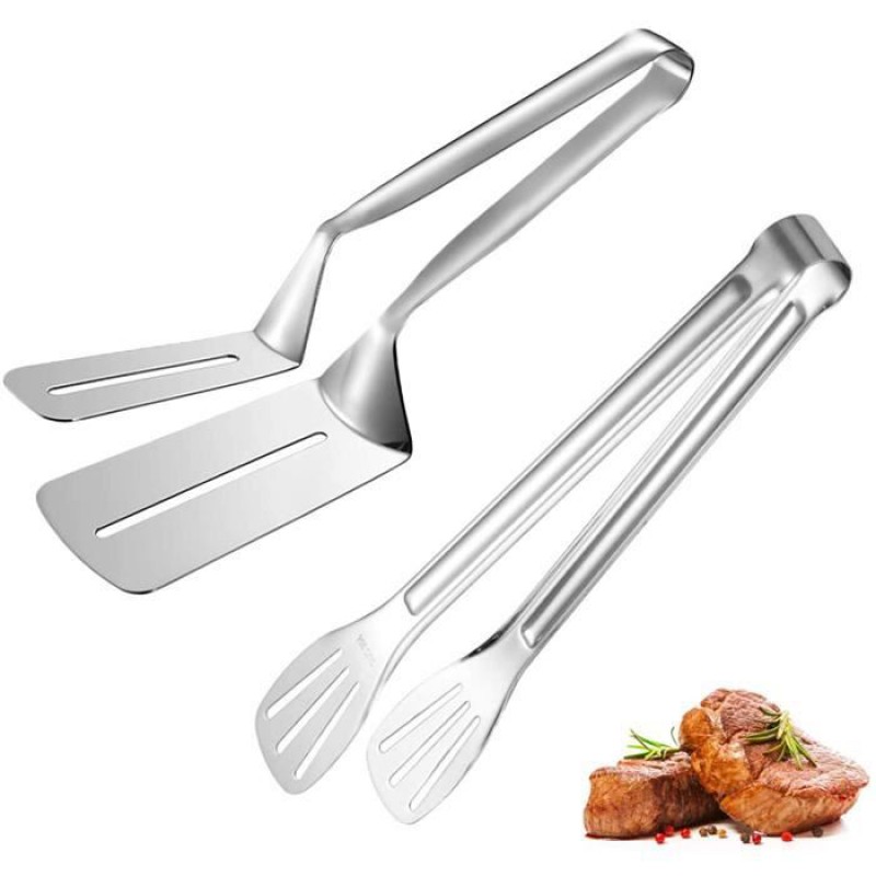 Grillzange Aus Edelstahl, 2-teilig, Geeignet Zum Grillen, Braten Und Für Salate (grillzange, Brotzange)
