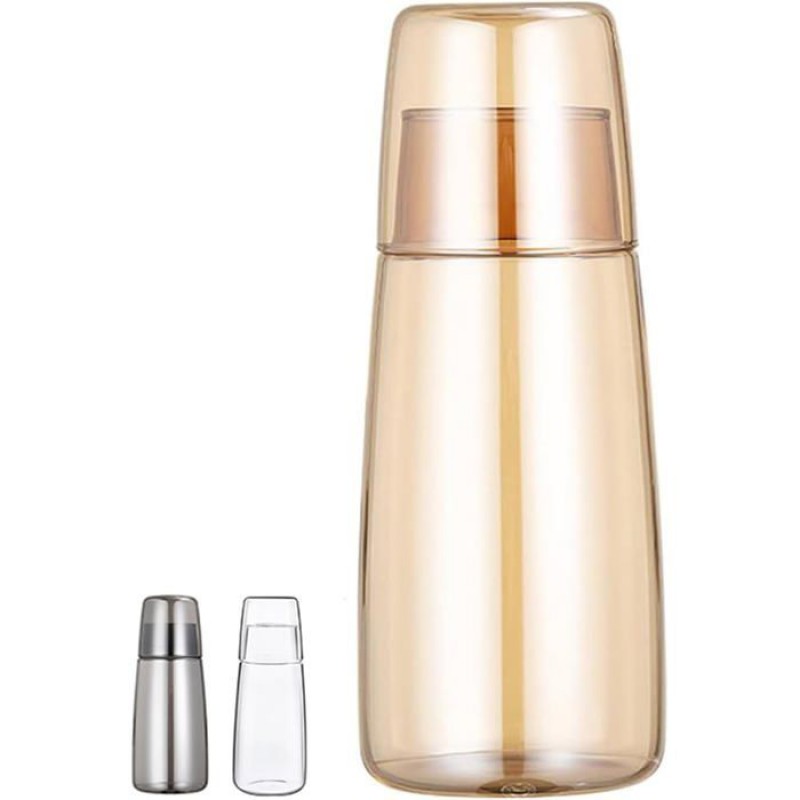 1 Wasserkaraffe, Glas, 750 Ml, Multifunktionsdeckel, Becher 202 Ml, Schlafzimmer/badezimmer.