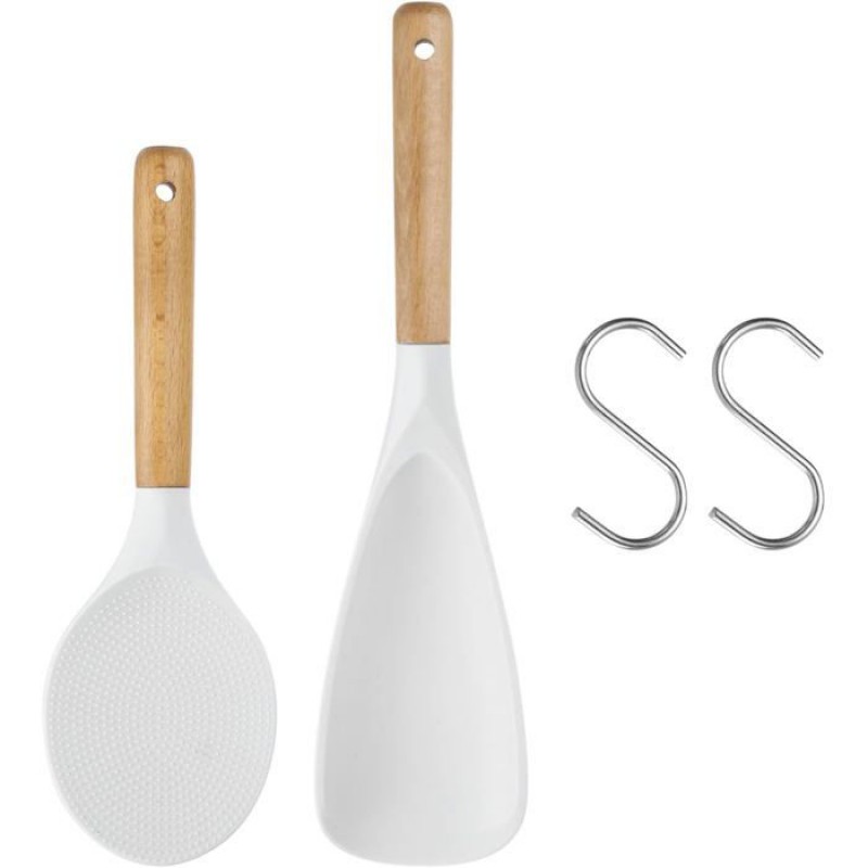 2-teiliges Küchenutensil, Silikonlöffel, Holzgriff, Antihaftbeschichtet, Zum Kochen Und